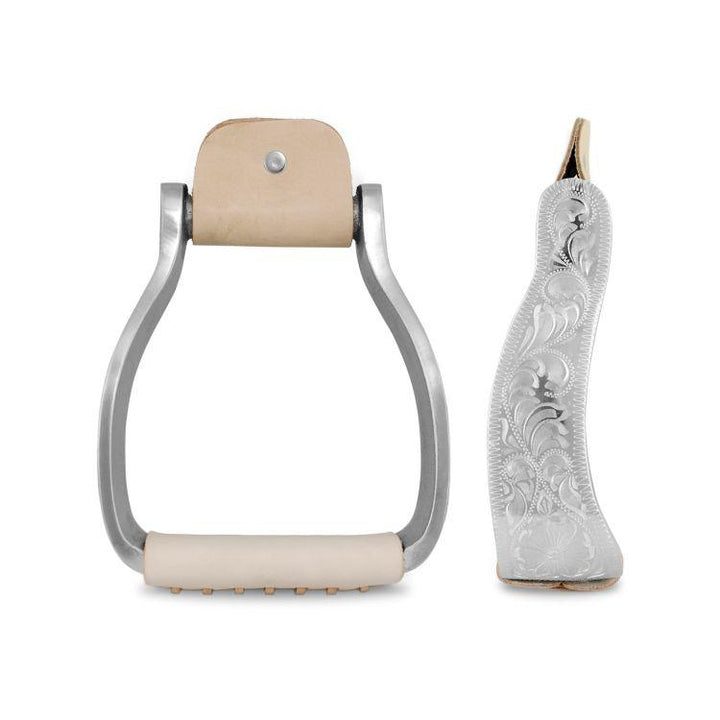 Etriers western Pool's en aluminium et cuir embouti