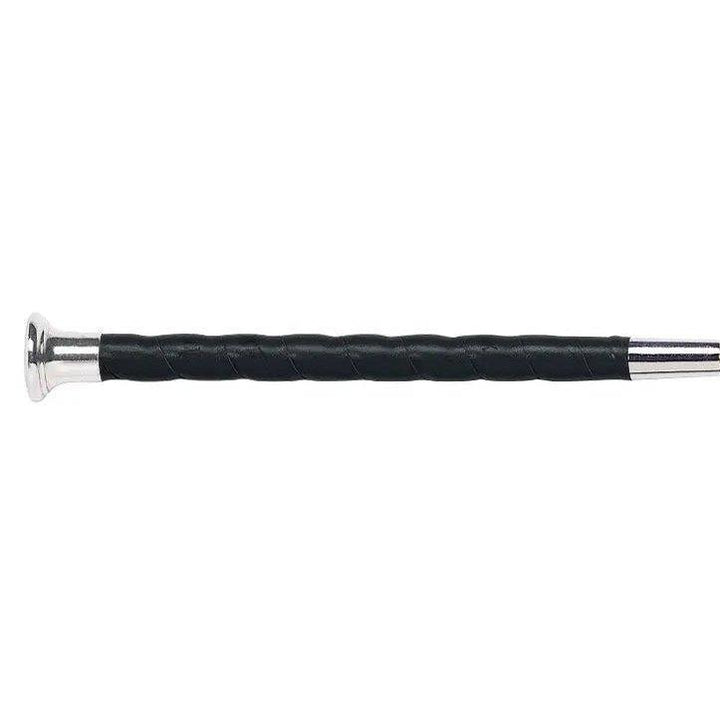 Fleck lacquered linen thread cover, leather grip, nickel mushroom cap dressage whip 03015 Fleck